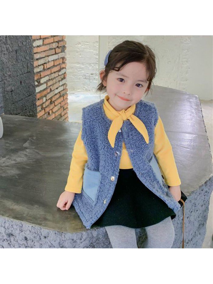 Girls' waistcoat imitation cashmere vest spring and autumn winter children's Korean children's jacket 