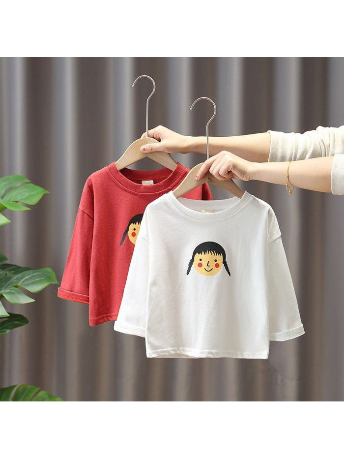 Girls' spring top foreign style children's T-shirt fashion brand  New Spring Dress Girls' long sleeve spring and autumn bottom coat 