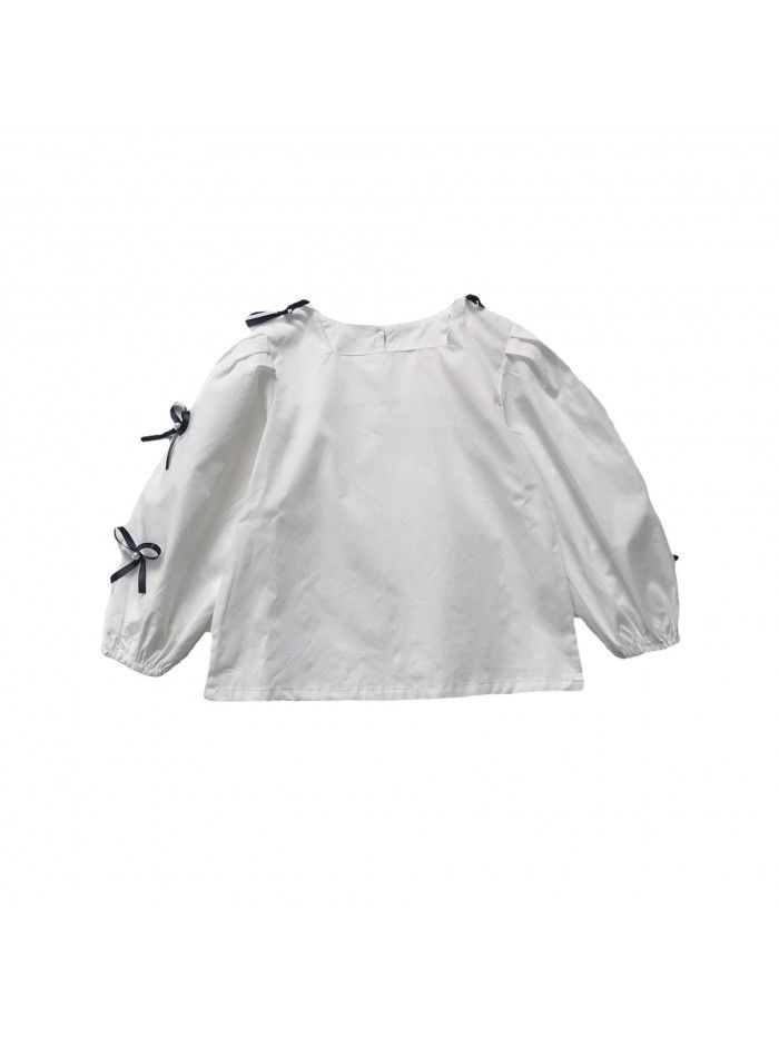 Girls' shirt  spring new children's Korean shirt girl's bow bubble sleeve top 