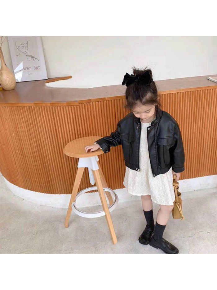 Children's coat autumn  new girl's leather jacket Korean fashion PU leather baby's foreign trade leather clothes 