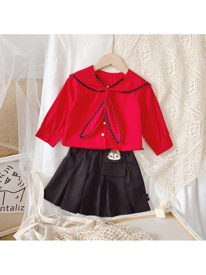 Girls' shirt  autumn new children's Korean style European station bow tie fashion long sleeve top 