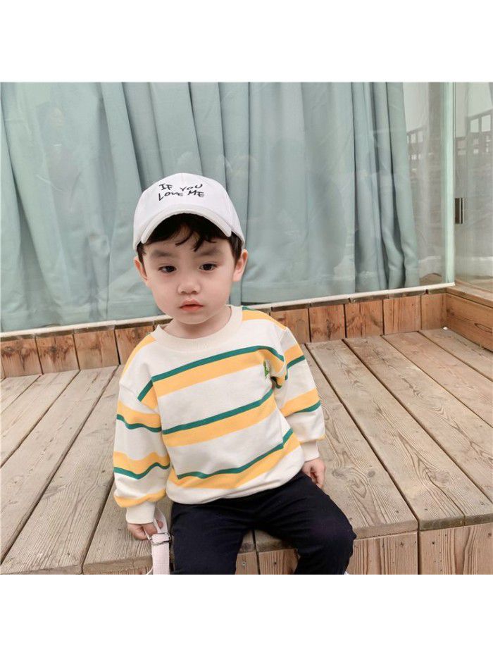 Boys' bodywear spring clothing  new Pullover striped baby clothes children's top factory direct sales children's wear 