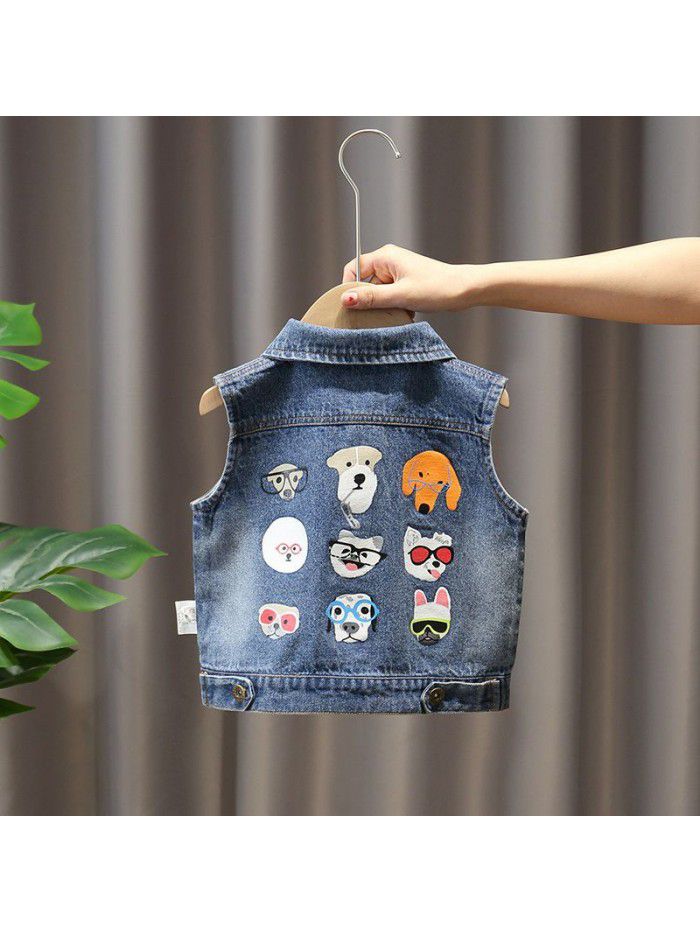 Men's and women's waistcoat 1-3 years old children's Denim shawl spring and autumn baby spring dress new style foreign style 5 baby vest 