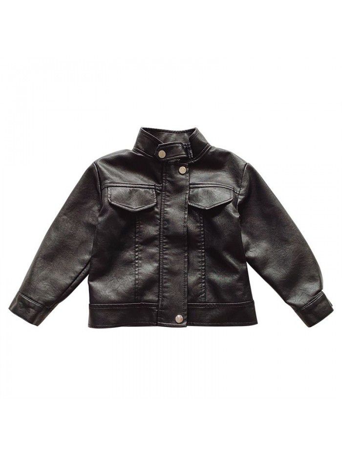 Children's coat autumn  new girl's leather jacket Korean fashion PU leather baby's foreign trade leather clothes 