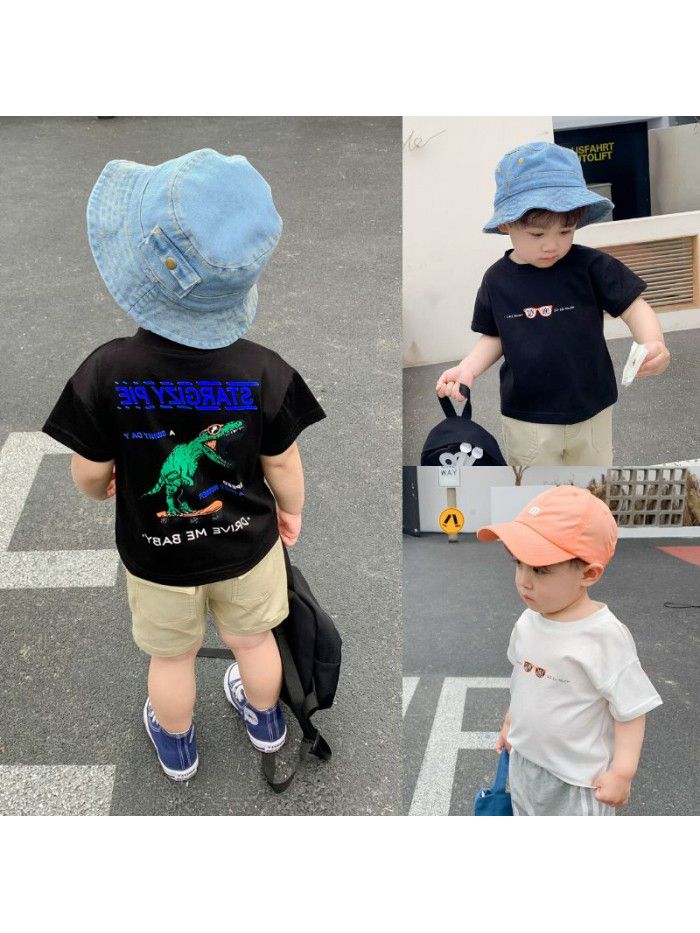 Boys' T-shirt summer  new baby short sleeve top dinosaur print baby versatile clothes fashion 