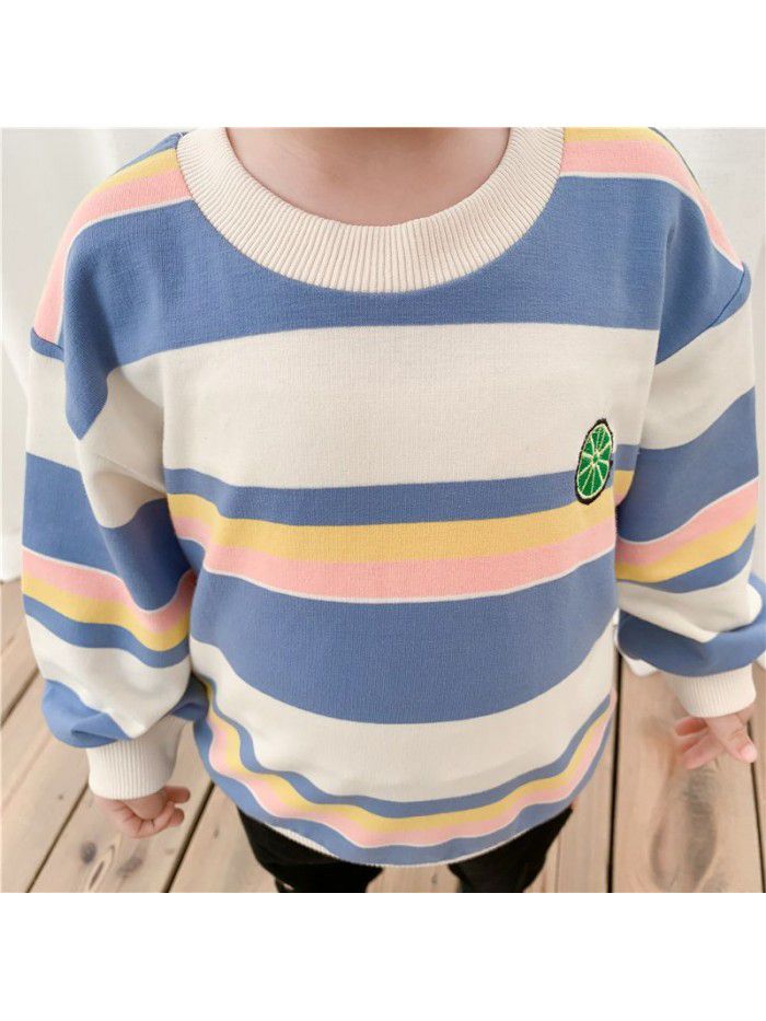 Boys' bodywear spring clothing  new Pullover striped baby clothes children's top factory direct sales children's wear 