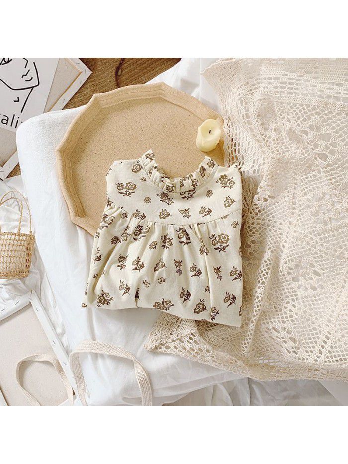 Girls'  spring dress new children's retro fashion baby shirt Korean casual top wholesale 