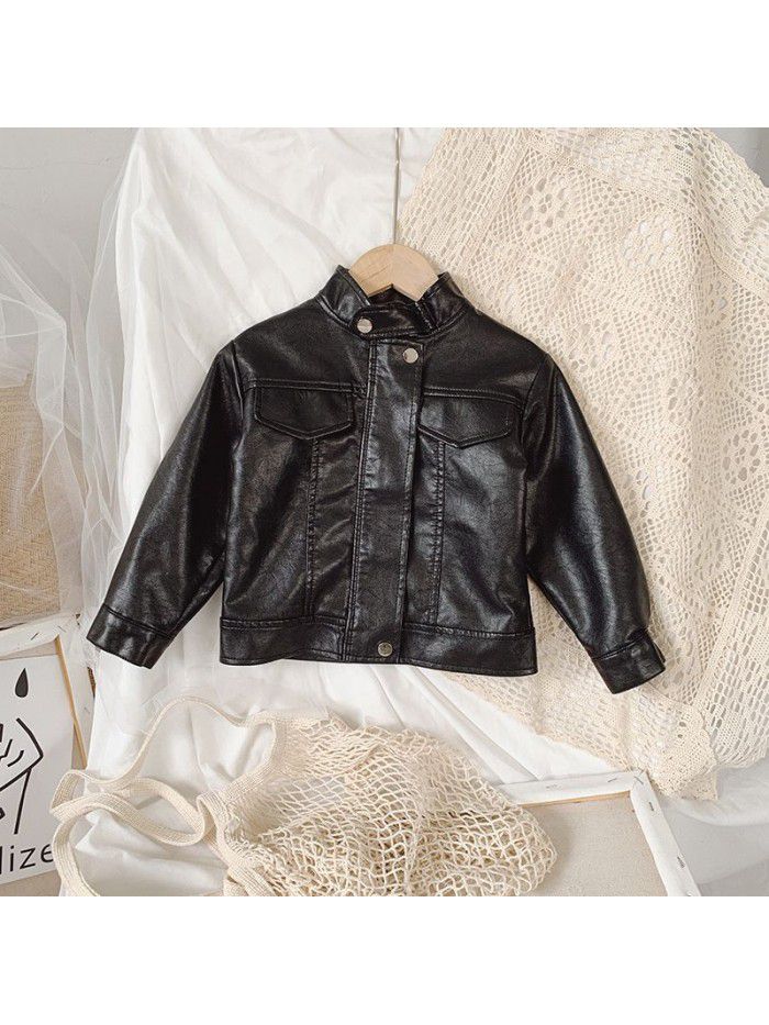 Children's coat autumn  new girl's leather jacket Korean fashion PU leather baby's foreign trade leather clothes 