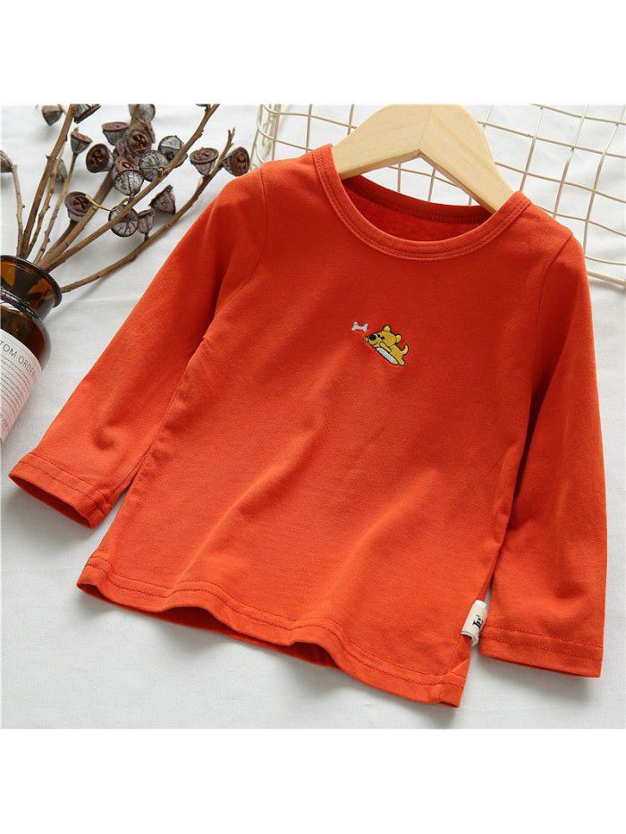 Children's t-shirt men's spring and autumn clothes middle and small children's top long sleeve round neck Pullover baby bottom coat solid color clothes ia911 