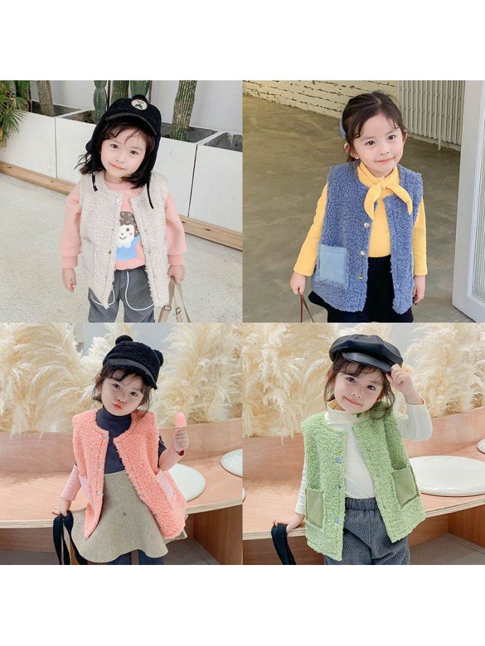 Girls' waistcoat imitation cashmere vest spring and autumn winter children's Korean children's jacket 