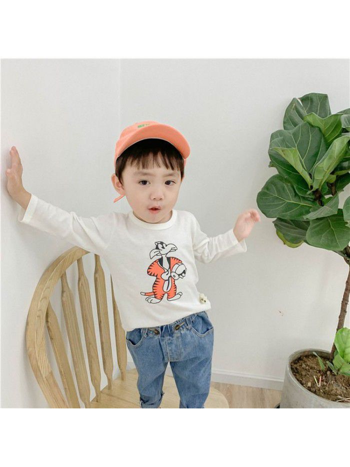 Baby T-shirt spring and autumn new children's clothes cartoon printed cute baby bottom coat Long Sleeve boys' top 