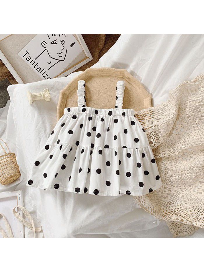 Children's wear  summer new children's suspender top girl's fashion wave point waistcoat 