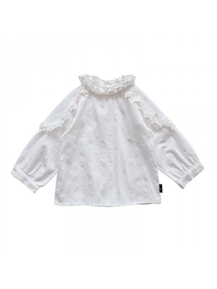 Girls'  spring new children's Korean shirt lace splicing fashion baby long sleeve top wholesale 