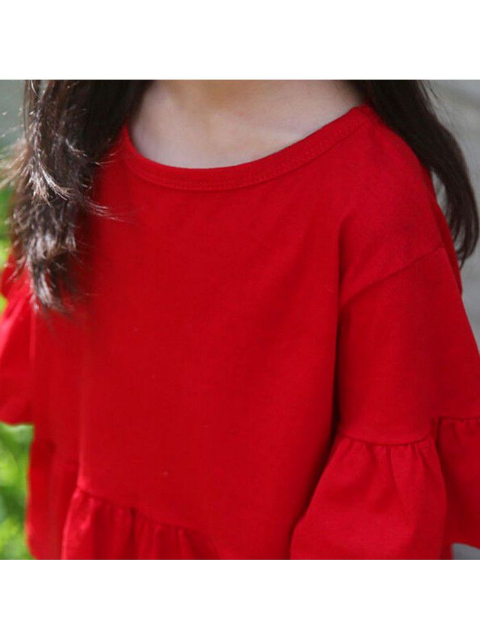 New spring and summer Korean children's wear big red trumpet middle sleeve top children's odel cotton T-shirt hair A186 