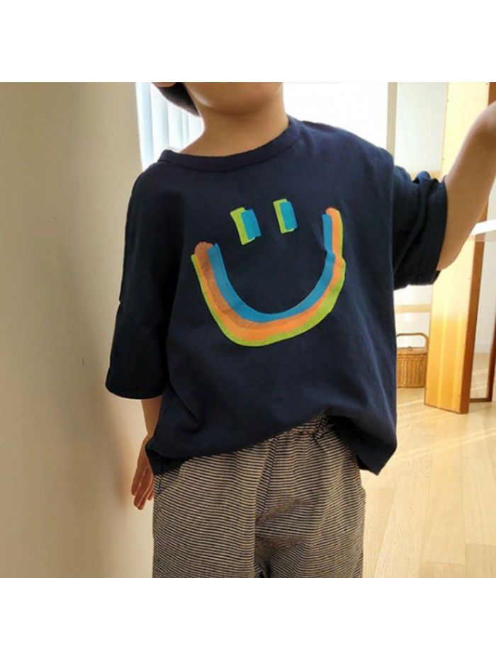 children's Korean new summer top loose simple boys and girls cartoon printed casual cotton short sleeve T-shirt 