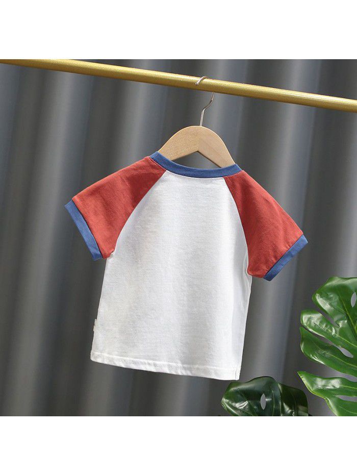 1711 boys' T-shirt short sleeve summer baby splicing top  children's fashion children's underclothing children's summer wear 