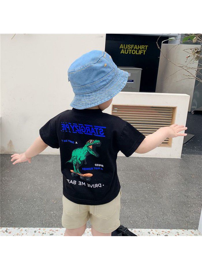 Boys' T-shirt summer  new baby short sleeve top dinosaur print baby versatile clothes fashion 