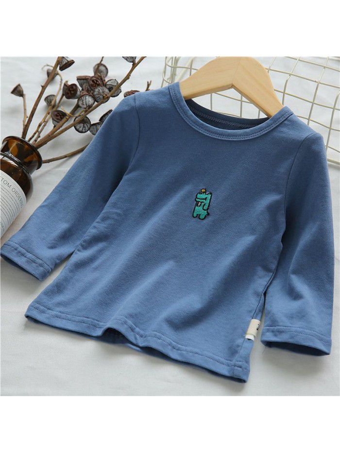 Children's t-shirt men's spring and autumn clothes middle and small children's top long sleeve round neck Pullover baby bottom coat solid color clothes ia911 