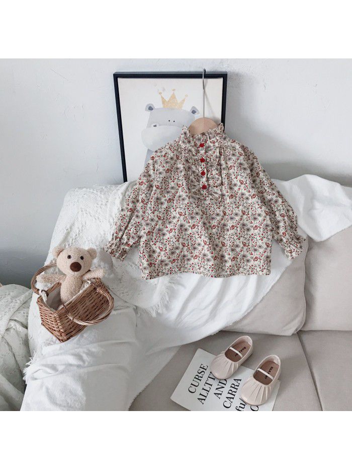  spring new girls' shirt floral retro long sleeve shirt Korean fashion top foreign trade wholesale children's wear 