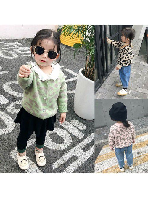 Girls' Knitted parent child cardigan leopard ...