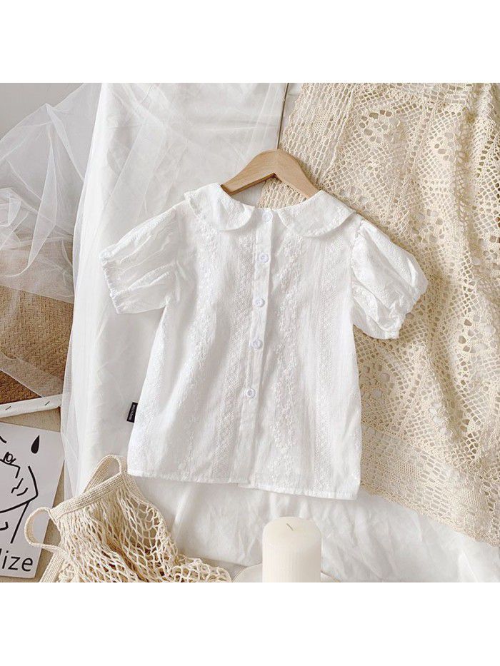 Children's Bubble Sleeve Shirt Top  summer short sleeve girl's street stall hot sale 