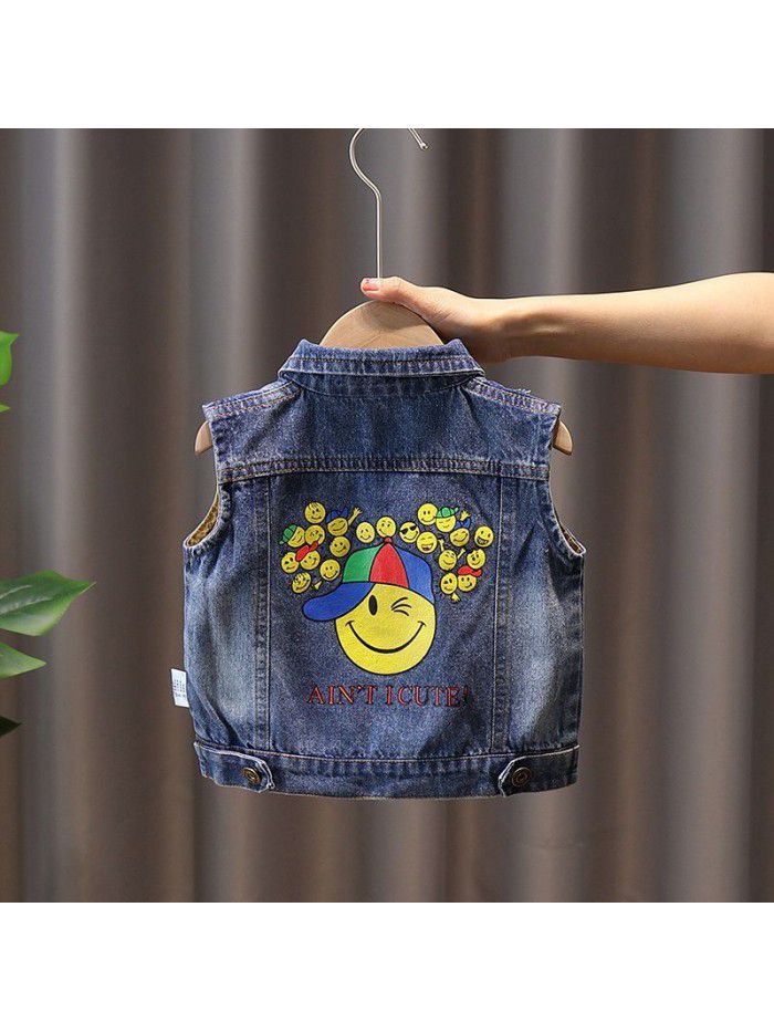 4864 baby jeans vest  new boy cartoon baby spring clothes children's clothes children's foreign style clothes 