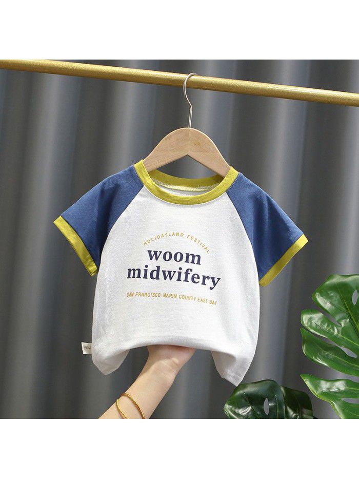 1711 boys' T-shirt short sleeve summer baby splicing top  children's fashion children's underclothing children's summer wear 