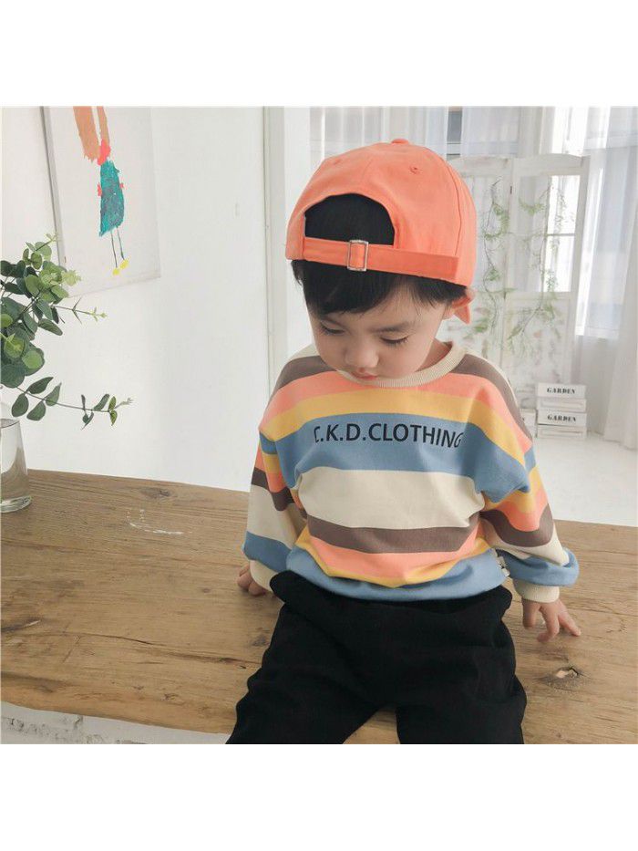 Boys' sweater Pullover spring clothes baby long sleeve top color stripe children's clothes children's bottom coat ia905 