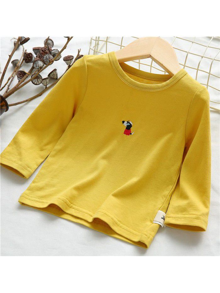 Children's t-shirt men's spring and autumn clothes middle and small children's top long sleeve round neck Pullover baby bottom coat solid color clothes ia911 