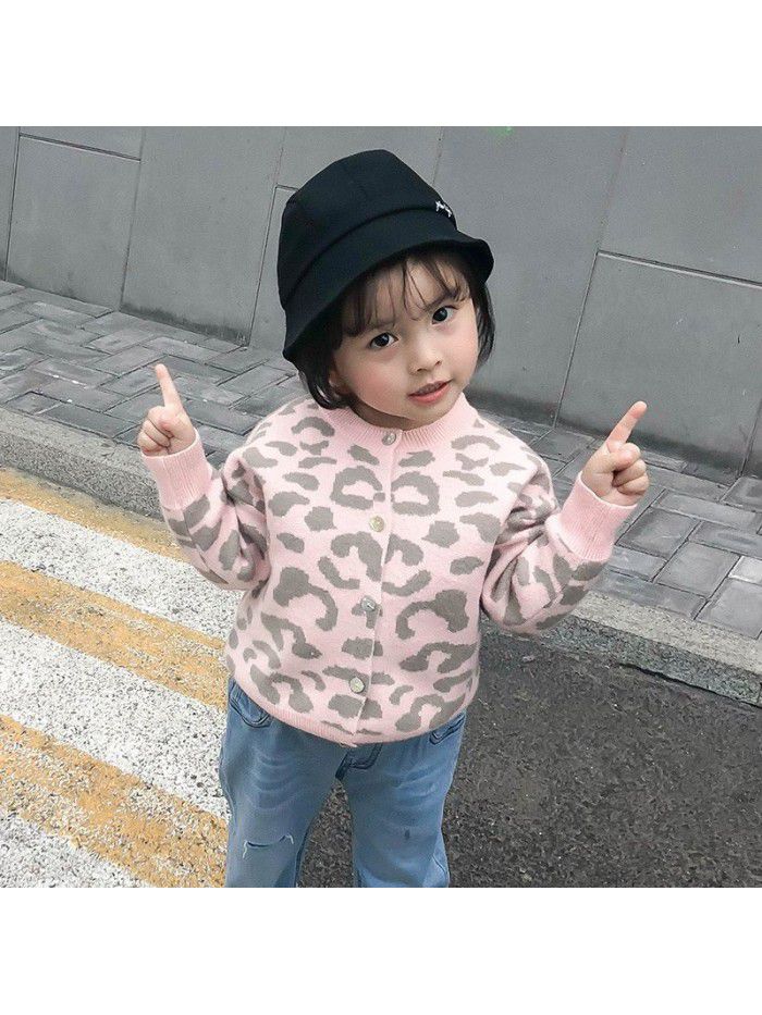 Girls' Knitted parent child cardigan leopard new spring and autumn children's coat Baby Sweater Top 