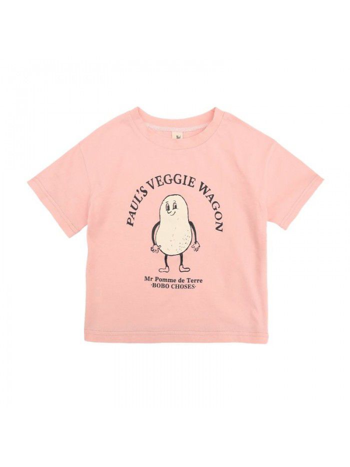 Girls' T-shirt short sleeve  new summer clothes baby Korean Short Sleeve bottomed children's cartoon printed top 