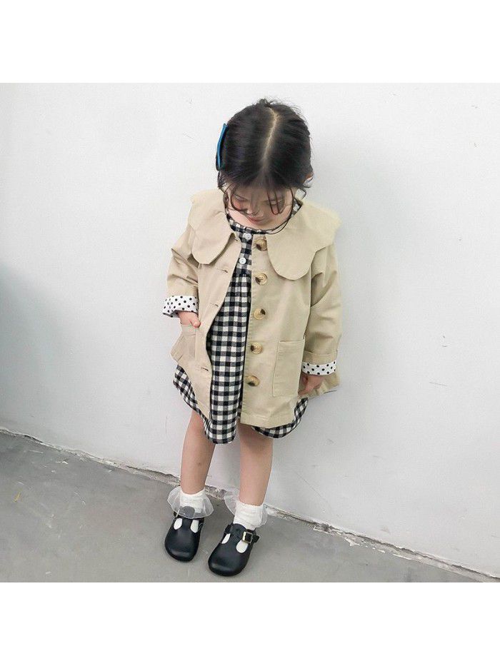 Girls' windbreaker  new spring and autumn children's middle and long children's wear loose doll collar coat factory direct sale 