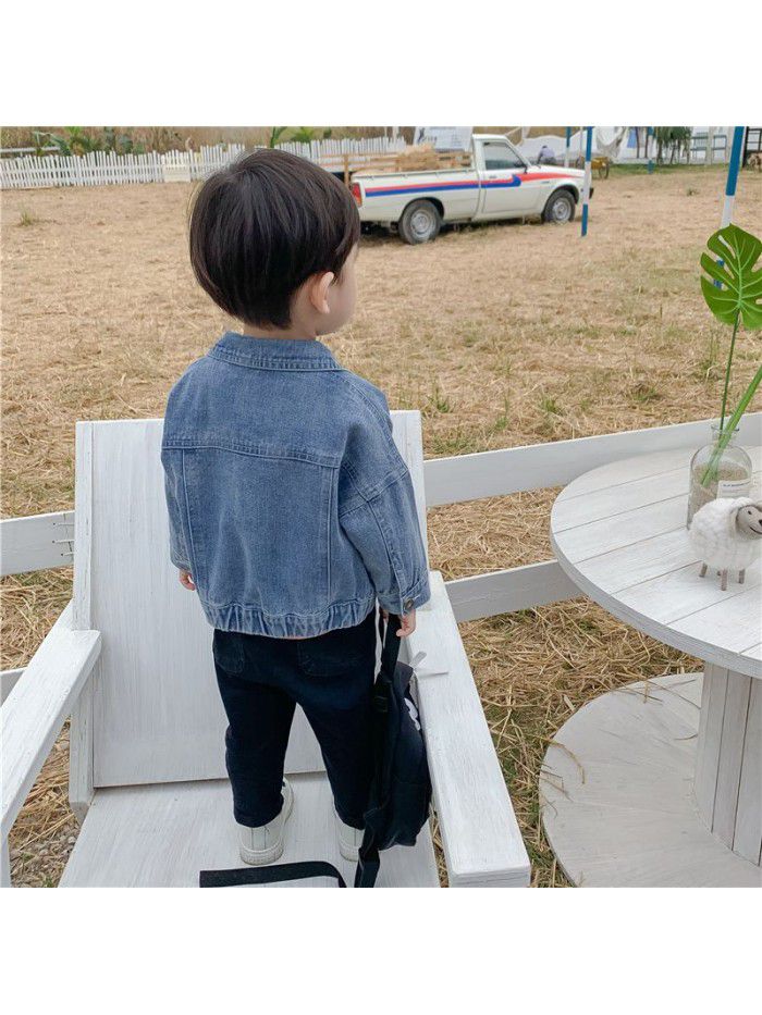 Baby jeans jacket spring and autumn new pure color boys' top baby boomer children's clothing wholesale ia917 