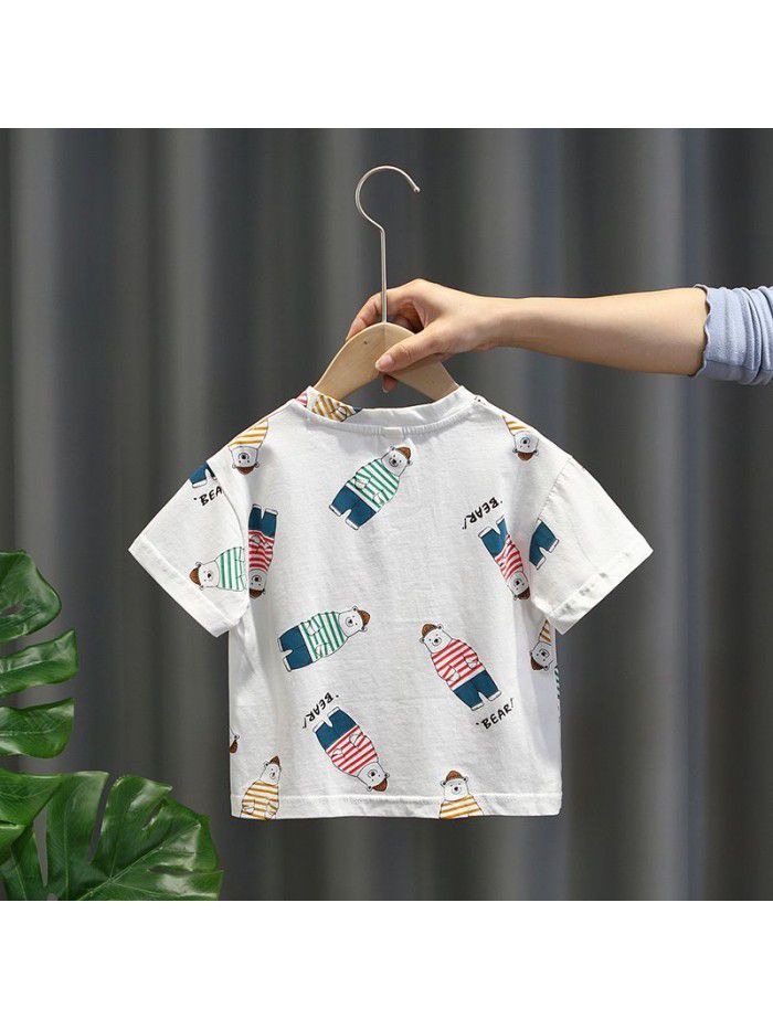 1549 boys' short sleeve summer wear  new foreign style baby summer T-shirt Korean children's top bottom children's wear 