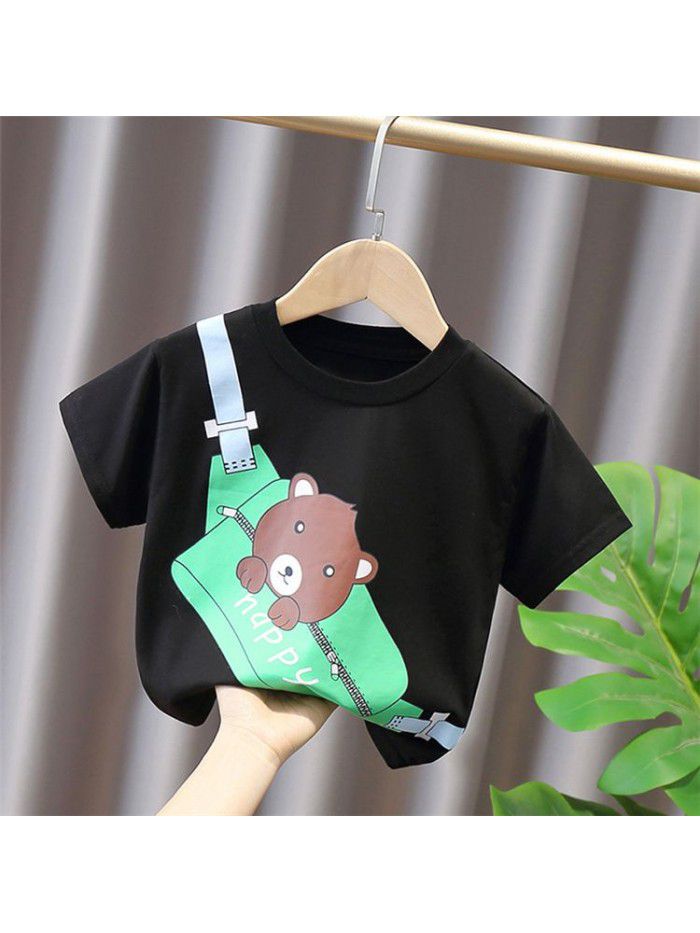 Korean children's wear  summer T-Shirt Baby Clothes night market children's wear cute children's short sleeve round neck foreign style top 