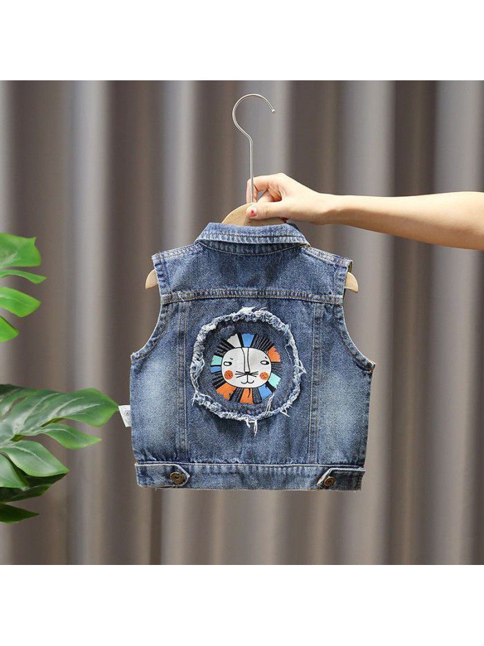 Men's and women's waistcoat 1-3 years old children's Denim shawl spring and autumn baby spring dress new style foreign style 5 baby vest 