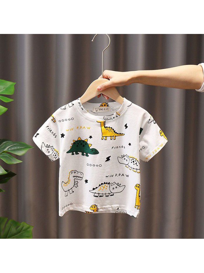 4837 boys' baby 3 short sleeve T-shirt 4 summer children 5 dinosaur top handsome Korean children  new fashion 