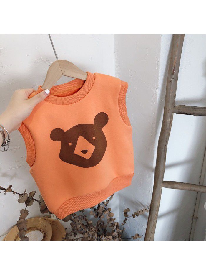 Children's Vest Korean Plush autumn and winter  girls bear cartoon foreign style warm vest foreign trade wholesale 