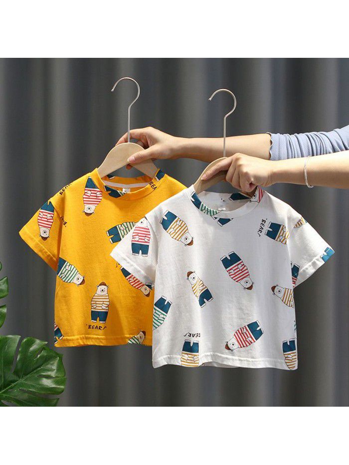1549 boys' short sleeve summer wear  new foreign style baby summer T-shirt Korean children's top bottom children's wear 