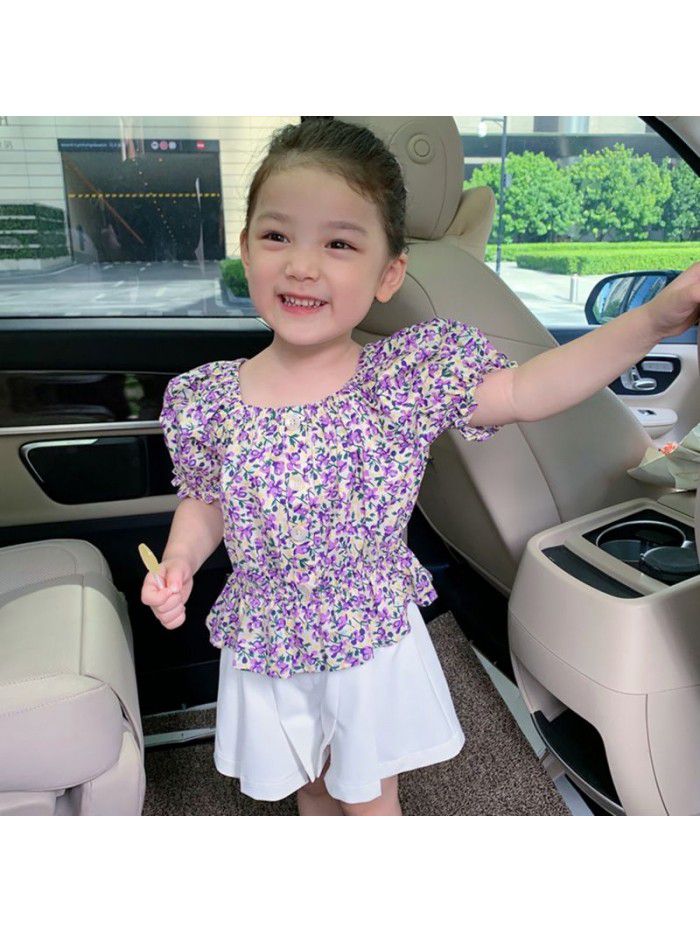  summer girls' French idyllic short sleeve baby shirt 