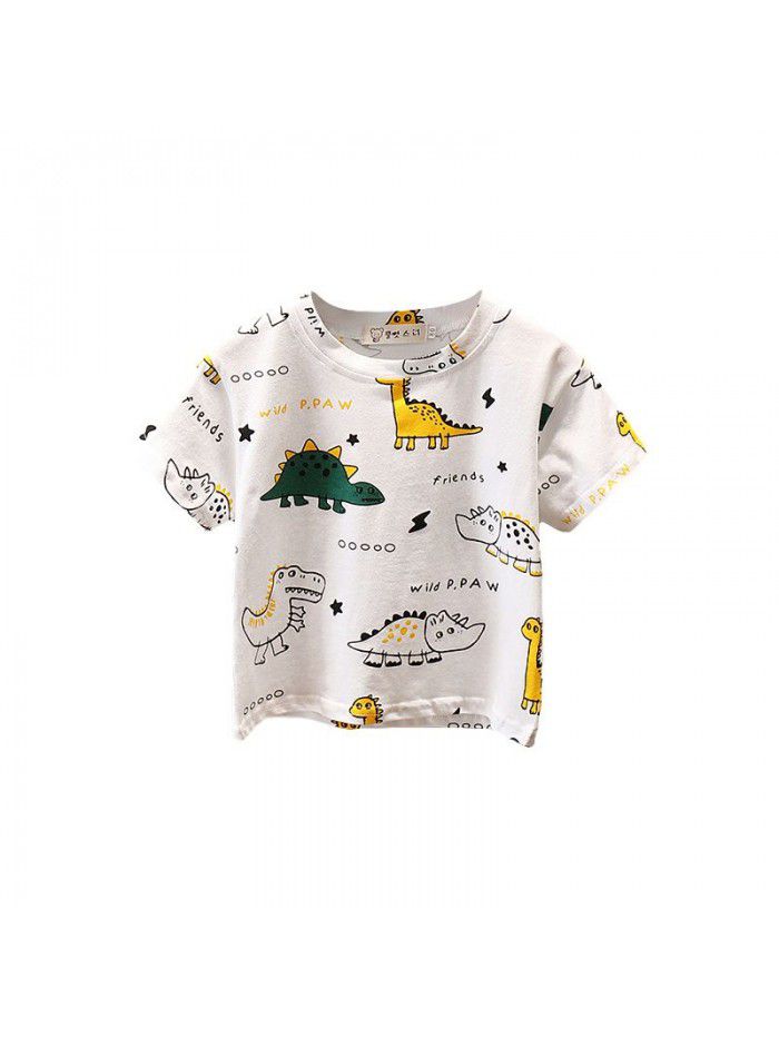 4837 boys' baby 3 short sleeve T-shirt 4 summer children 5 dinosaur top handsome Korean children  new fashion 