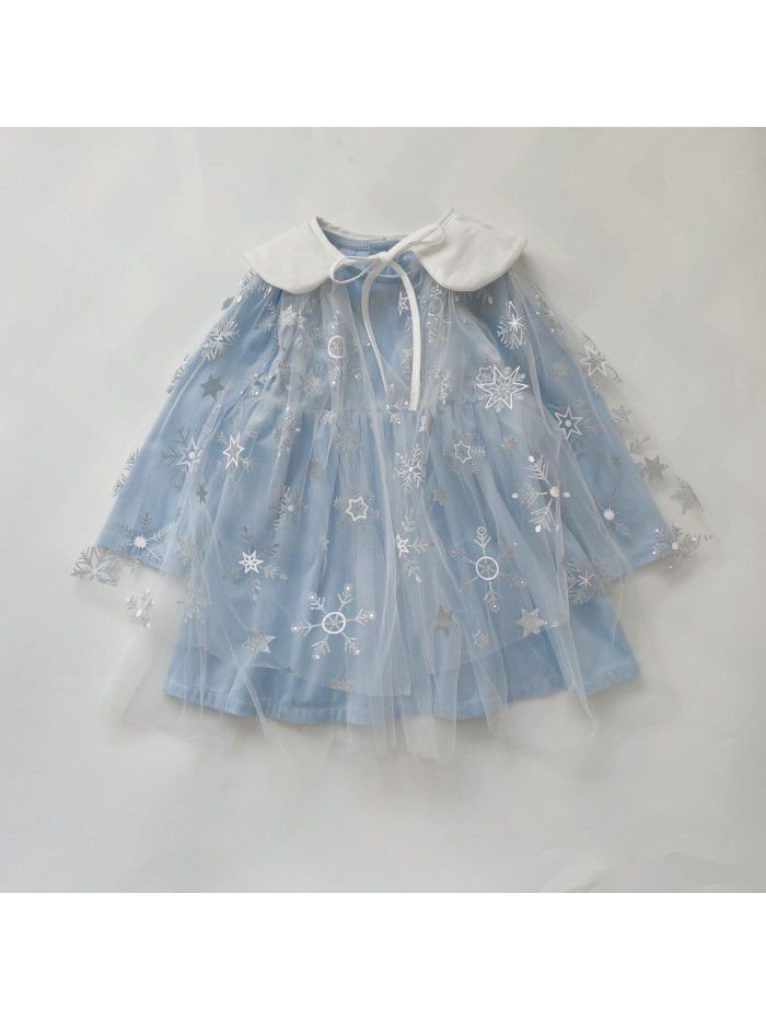 Girls' dress  spring children's Lapel net sweet princess skirt (including shawl) foreign trade wholesale children's wear 