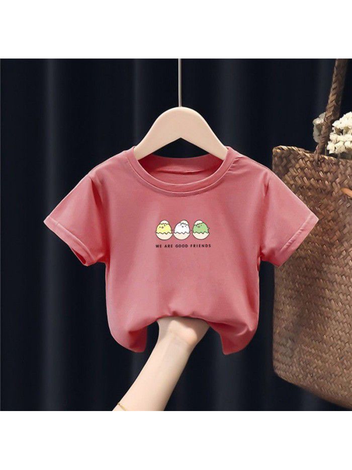 2193 girls' top new boys' baby animal print T-shirt children's summer foreign style cotton short sleeve 