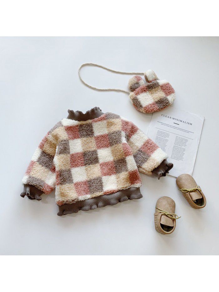 Girls' Plush sweater thickened Korean children's clothing autumn and winter  warm girl's cardigan coat free bag 