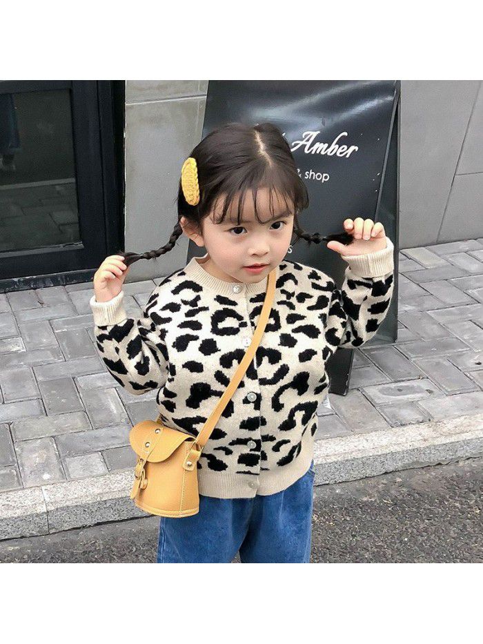 Girls' Knitted parent child cardigan leopard new spring and autumn children's coat Baby Sweater Top 