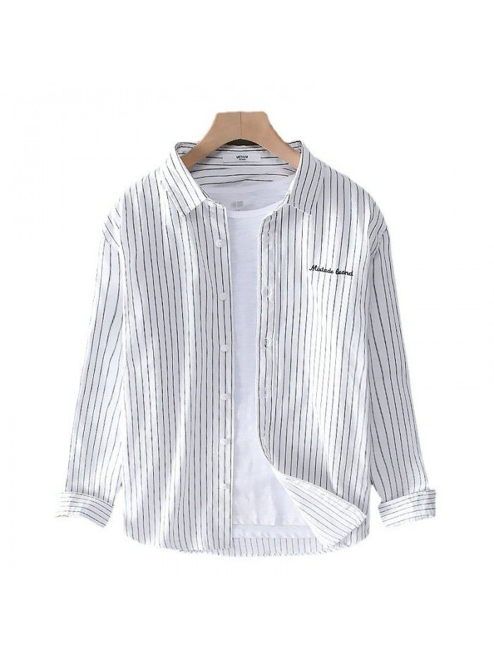  new striped men's long sleeve shirt fresh literary model Korean pure cotton leisure fashion men's shirt 9306 