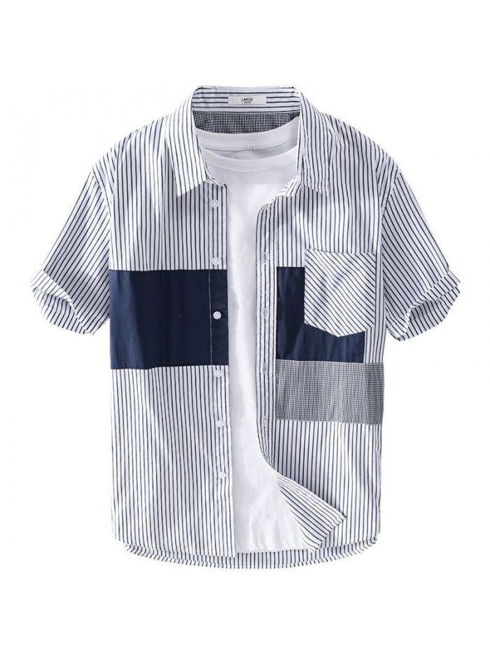 Summer men's casual striped shirt, fresh literature and art, Japanese popular young handsome versatile cotton shirt 906 