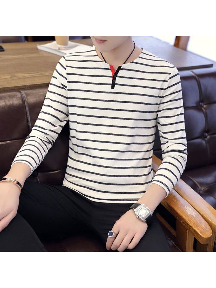  popular men's autumn long sleeve t-shirt men's round neck Korean slim fit t-shirt men's base shirt 