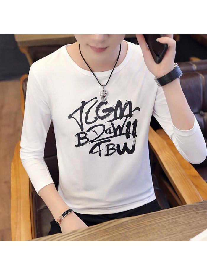 Daily special spring T-shirt Korean casual thin men's wear Pullover long sleeve youth fashion collar men's T-shirt 