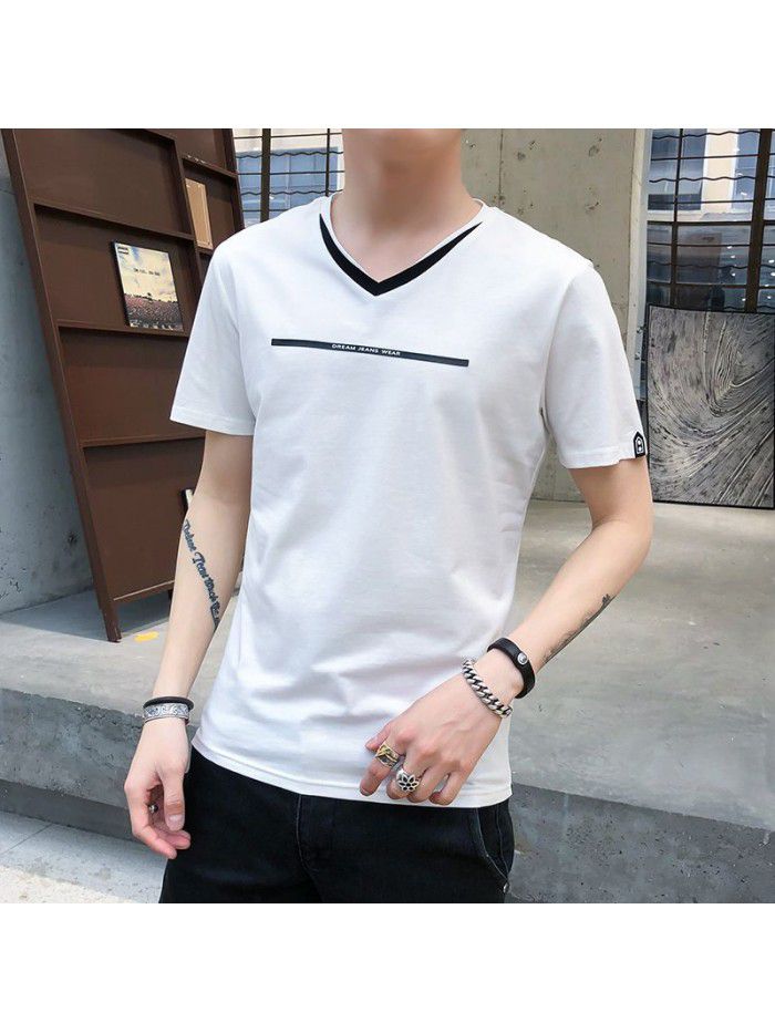 summer new men's short sleeve T-shirt cotton round neck Pullover Korean slim fit men's T-shirt half sleeve shirt 